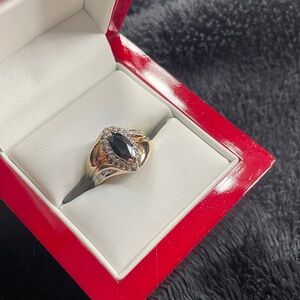 Diamond and Sapphire Marquise Shaped Cluster/Dinner Ring. 
10kt.
Very STUNNING!